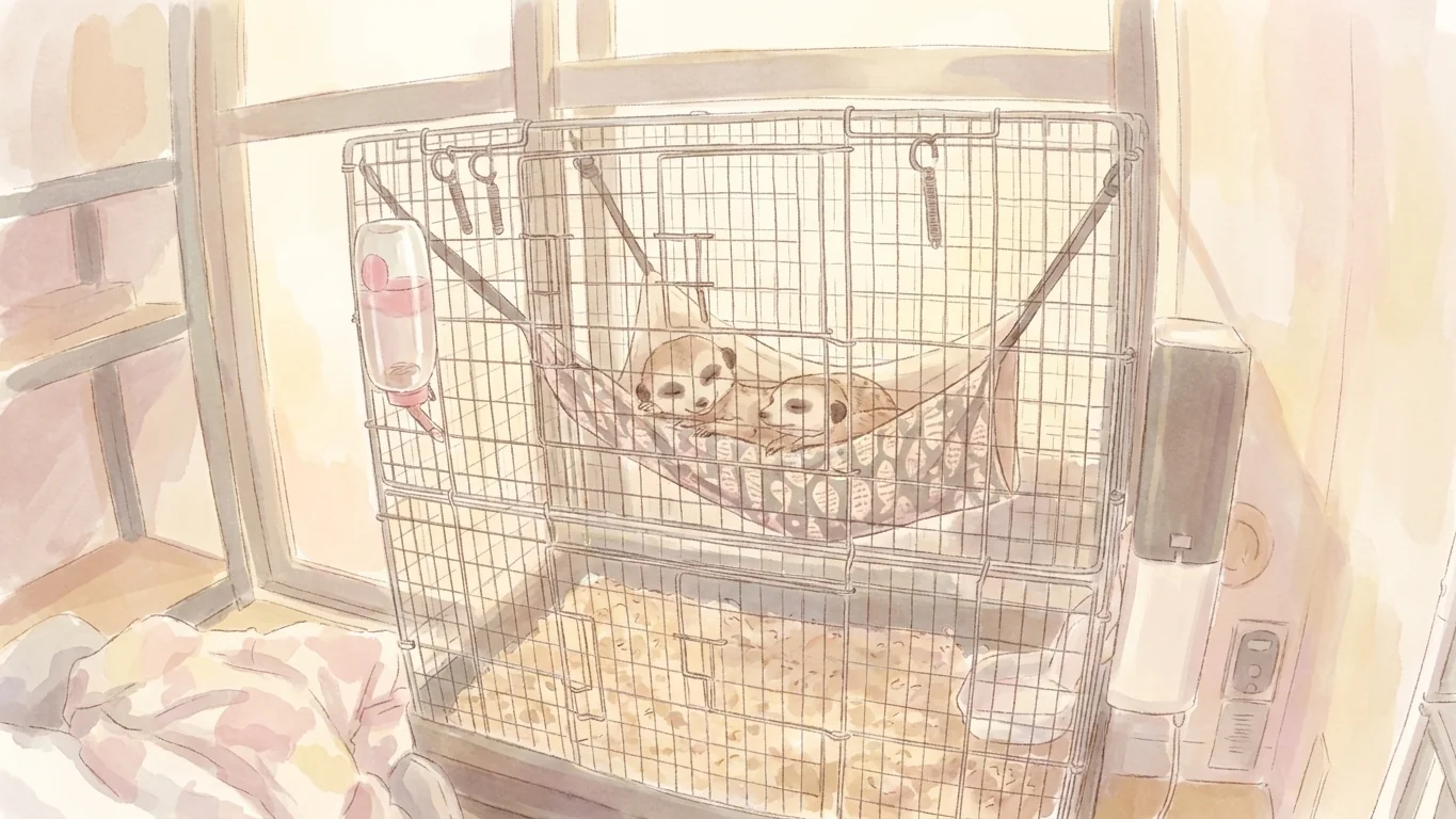 ハンモックで寄り添う2頭(イラスト)